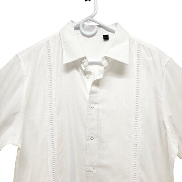 Mens White Short Sleeve Button-Up Shirt Size M Design In Italy Cotton Blend - Picture 4 of 7